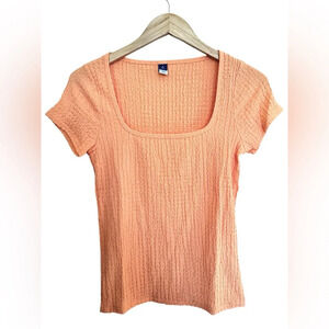 NWT Old Navy Fitted Square-Neck T-Shirt in Textured Apricot, Tall Medium, 846674